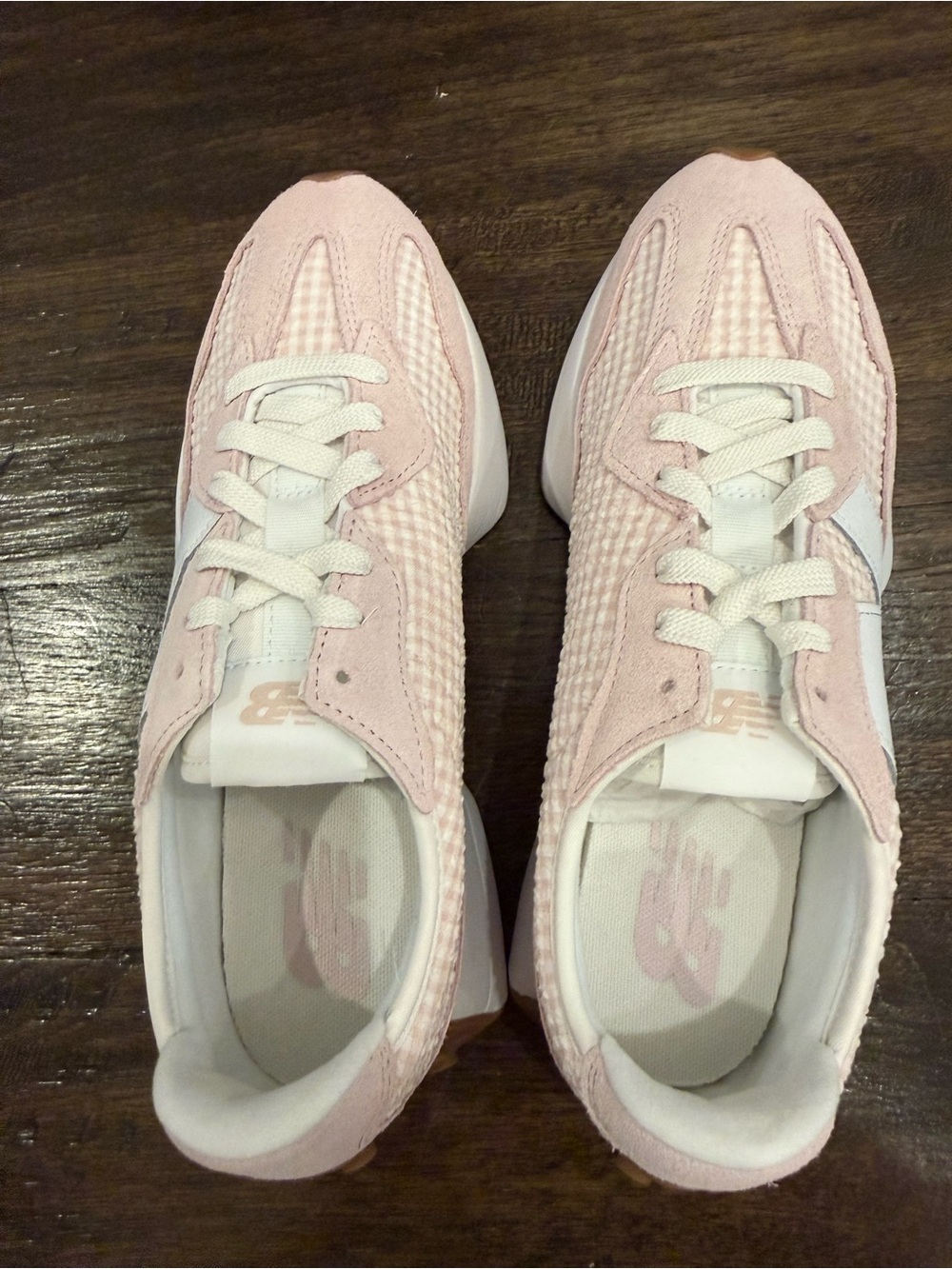 New Balance 327 Pink & White Gingham Women's Retro Runner Sneaker - Picture 6 of 16